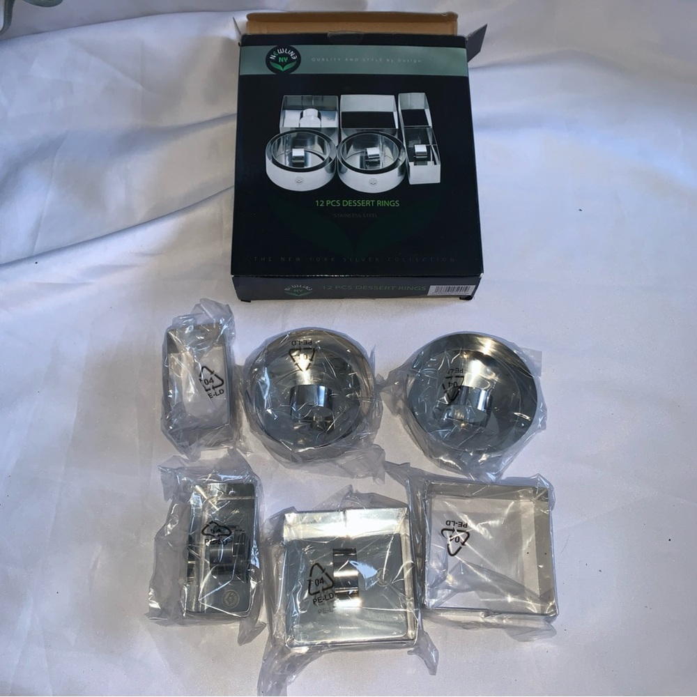 Newline NY 12 PCS Stainless Steel Dessert Rings Cake Cutters New in Box